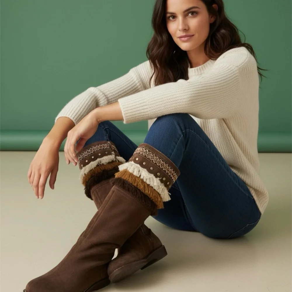 Ugg Brown and Tan Fringe Boots Size 8